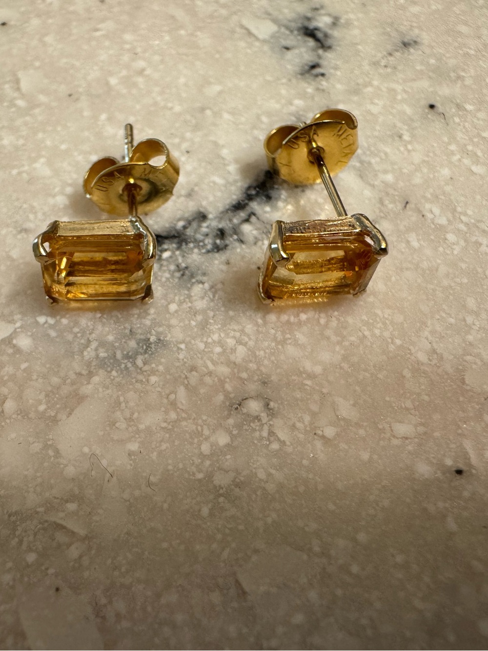 Vintage Estate 14k Emerald Cut Citrine Stud
Earrings - Warm Yellow Gold Tone - Picture 6 of 9
